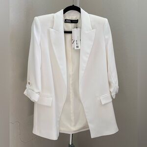 Zara White Blazer With Shoulder Pads